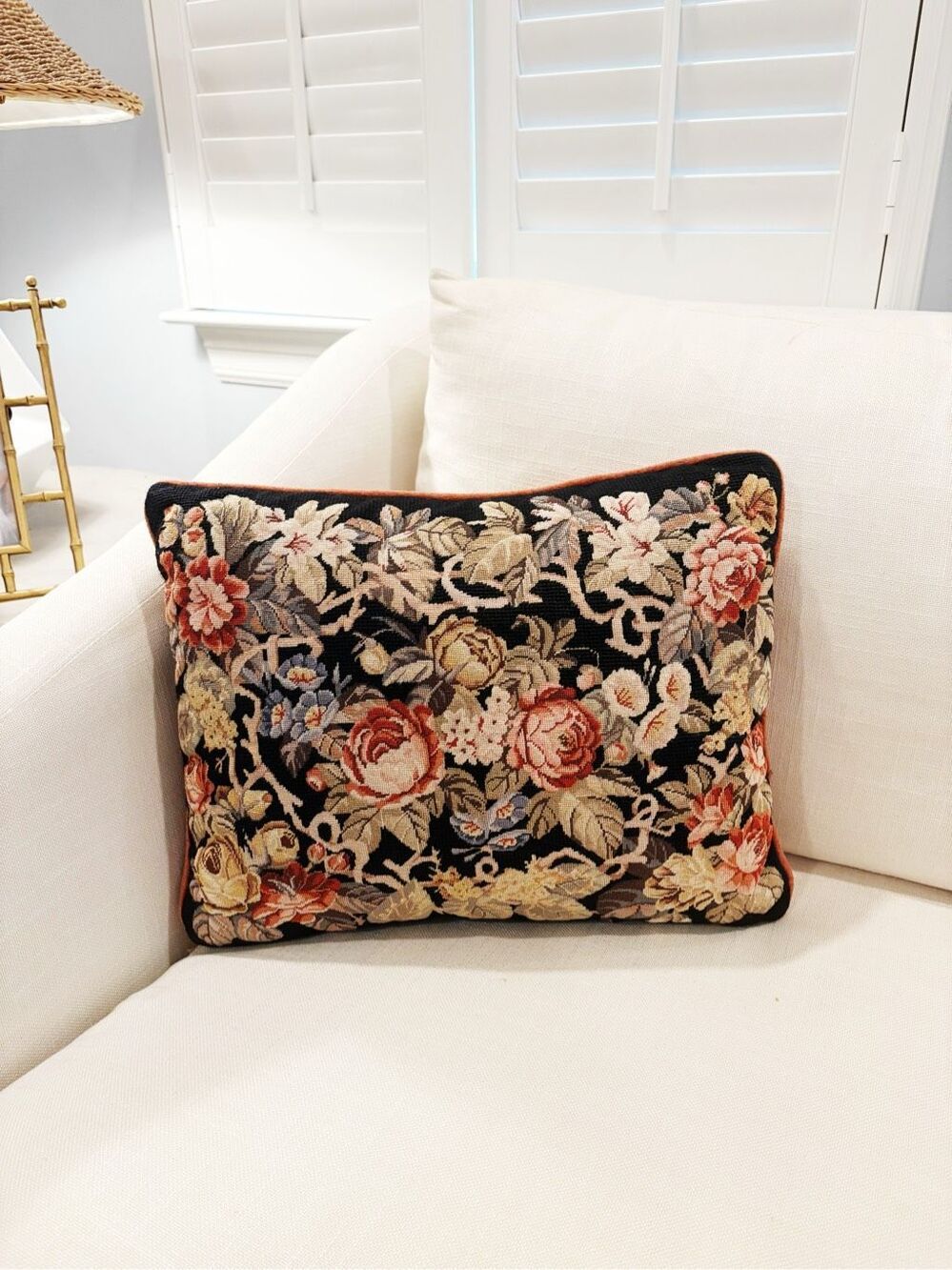VTG Handmade Needlepoint Pillow Floral Cottagecore Grandmacore Tapestry